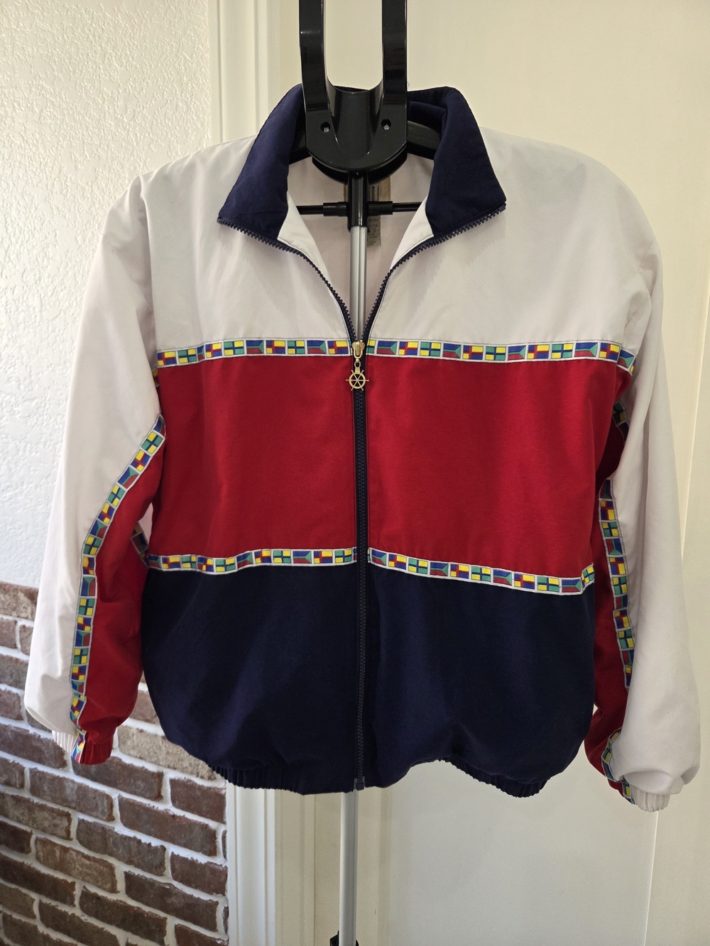 Vintage Teenie Nautical Flag Colorblock Windbreaker Jacket Small 90s Y2K